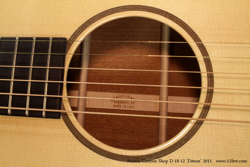 This 2011 Martin Custom Shop D18-12 Ditson is in perfect, brand new condition with full warranty - the legendary Martin 'lifetime' warranty is available to the original purchaser only.  Martin built a total of 75 of these instruments, and based them on a 1929 Ditson model 111 that resides in the Martin Museum.