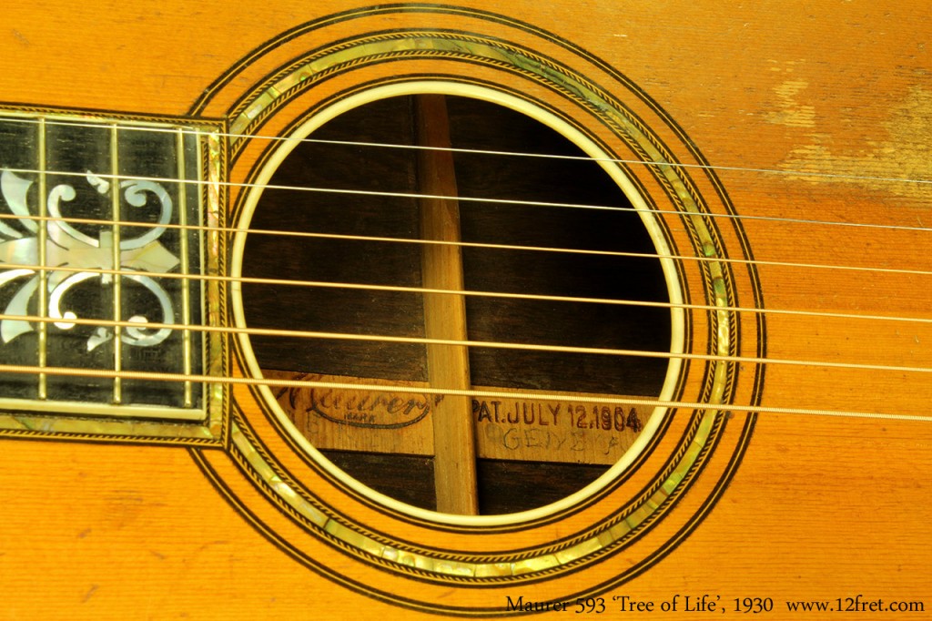 Maurer guitars were built by Larson brothers in Chicago.  The 593 was the top of the line parlor guitar, and the tree of life was their most elaborate inlay. This is a very unusual guitar; not many were made and fewer survived.