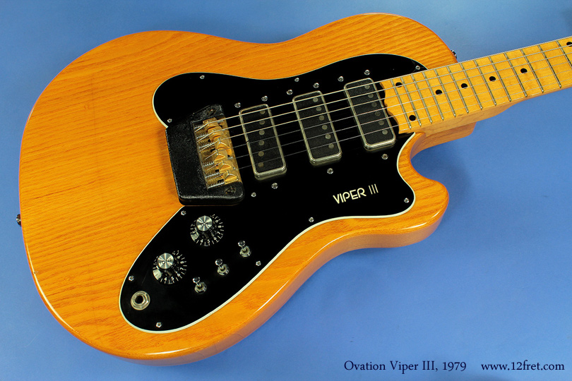 From 1979, here's an excellent conditon Ovation Viper III.    The Viper featured an ash body and three single coil pickups.