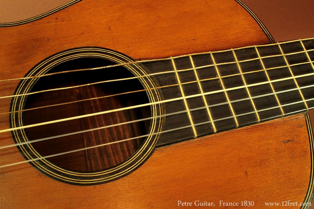 We have a number of historic, Romantic era instruments for sale.   All are being sold as is.

Here are the first two, an Aubry Marie guitar built around 1820, and a Petre guitar built around 1830, both from France.