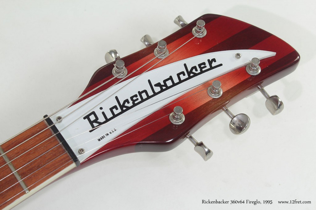 To my eye this is one of the most distinctive guitar shapes - in a 1995 Rickenbacker 360v64 Fireglo.   Introduced in 1958, the Rickenbacker 360 became popular in Europe, sometimes under other names and with subtle differences - for example, the Rose-Morris 1993 on the Who's iconic Maximum R&B poster.   But for many people in North America, what really brought the 360 to attention was the 12-string version used by George Harrison.