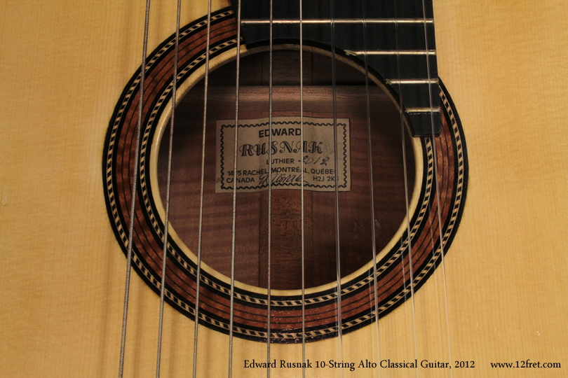 Here is a very interesting Edward Rusnak Alto 10 String Classical Guitar, built during 2012.  

Since 1980, Edward Rusnak has been building renaissance and classical instruments, including lutes, citterns, violins, violas, and baroque guitars.