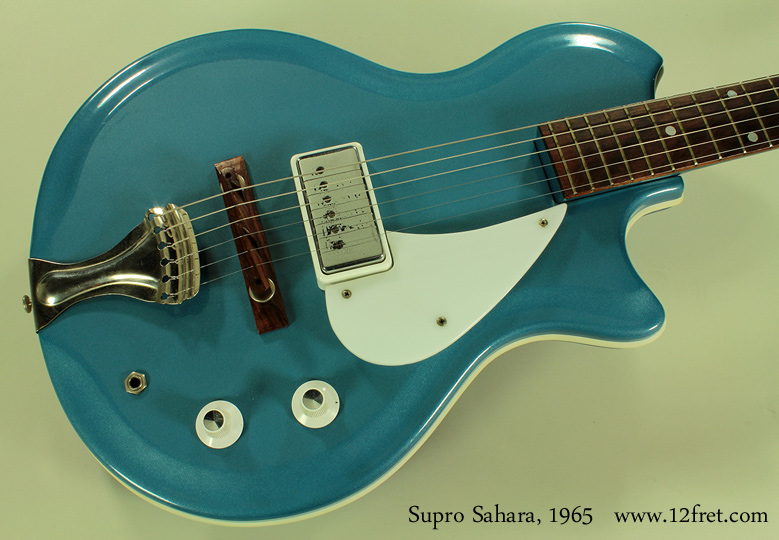 Here's a really cool, and well preserved, Supro Sahara from 1965 in  Blue Metalflake!   These guitars are a lot of fun to play and are quite attractive.