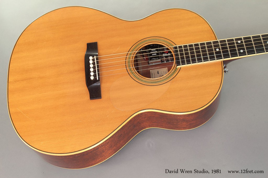 The David Wren Studio line was made during the early 1980's as a simpler, lower-priced 'standard production' alternative to the rather more expensive custom order models that most builders create.  These models feature a spruce top and mahogany back and sides with ebony bridge, maple binding, and a mahogany neck with ebony fingerboard.